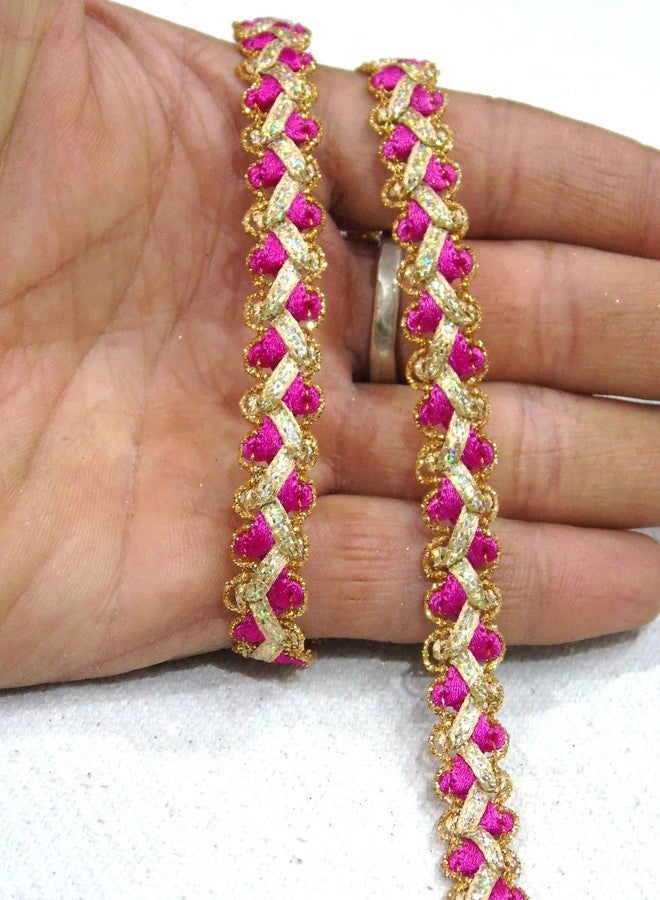 Strala Golden Color Laces For Dresses, Sarees, Lehenga, Suits, Bags, Decorations, Borders, Crafts And Home Decor,Blouse (9Mtr) Design-180 (Pink).